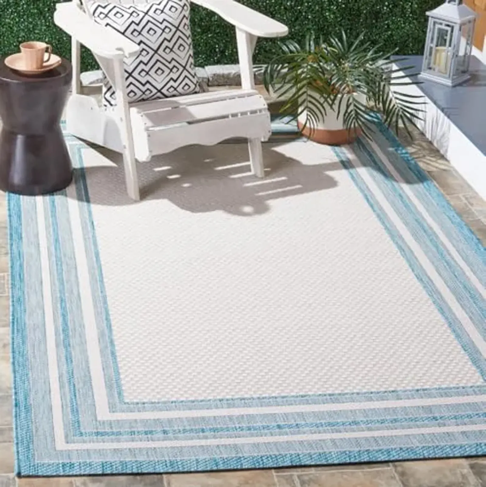 SAFAVIEH Courtyard Collection 6'7" x 9'6" Ivory / Aqua CY8475 Indoor-Outdoor Waterproof Easy-Cleaning Patio Backyard Mudroom Area-Rug