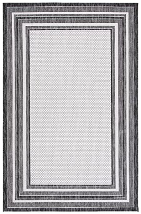 SAFAVIEH Courtyard Collection 4' x 5'7" Ivory / Black CY8475 Indoor/ Outdoor Waterproof Easy Cleaning Patio Backyard Mudroom Accent Rug
