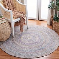 SAFAVIEH Braided Collection 4' Round Yellow / Grey BRD851D Handmade Country Cottage Reversible Area Rug