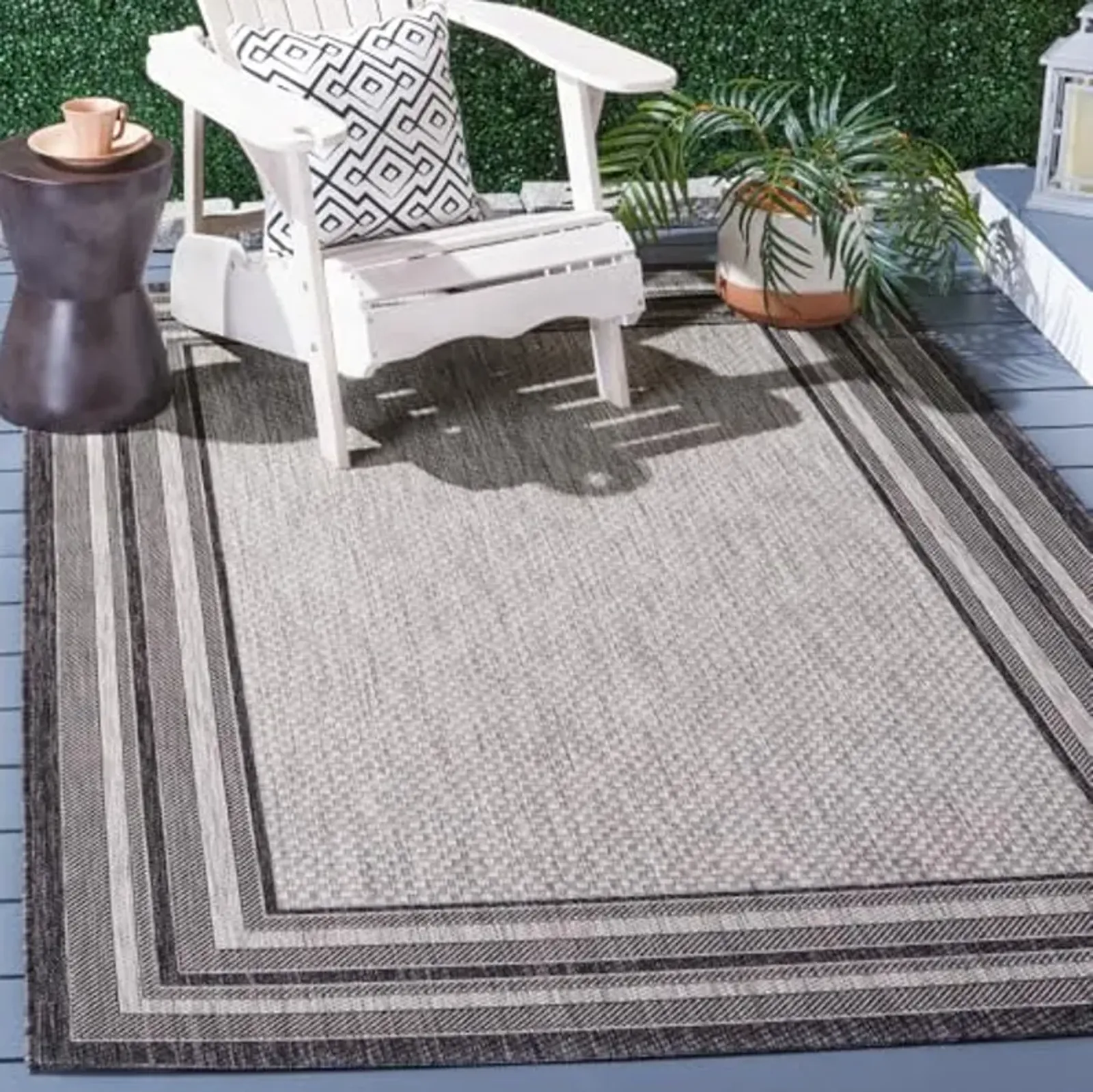 SAFAVIEH Courtyard Collection 5'3" x 7'7" Light Grey/Black CY8475 Indoor-Outdoor Waterproof Easy-Cleaning Patio Backyard Mudroom Area-Rug