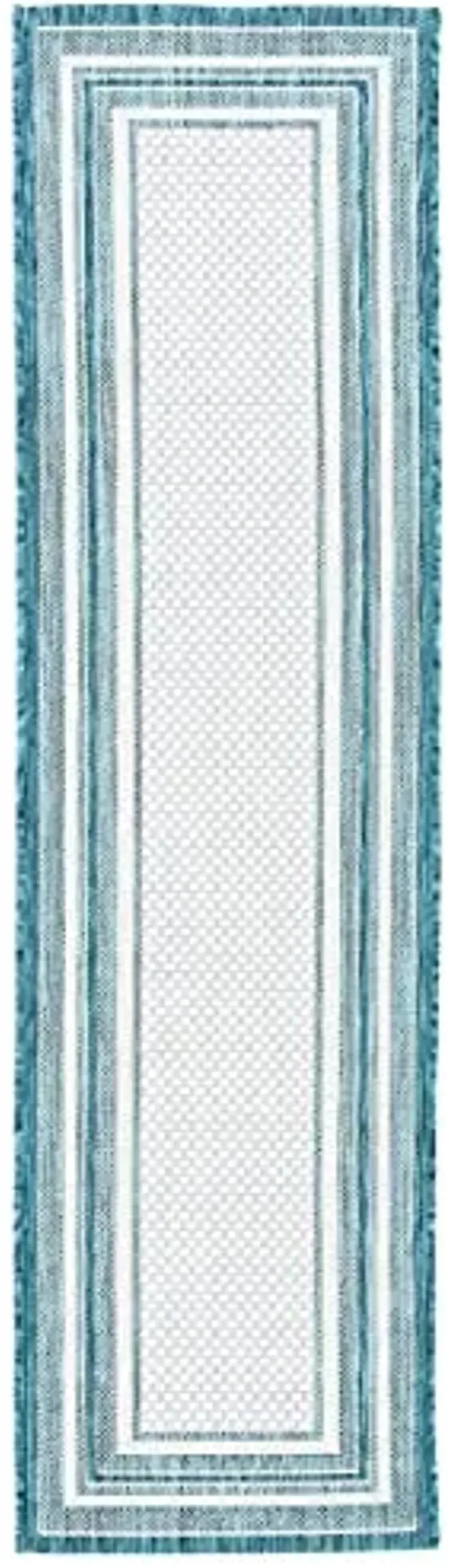 SAFAVIEH Washable Rug Outdoor Courtyard Collection - 2'3" x 8' Runner, Ivory & Teal, Non-Shedding & Easy Cleaning, Ideal for Patio, Entryway, Mudroom, Hallway, Kitchen (CY8475-53512)