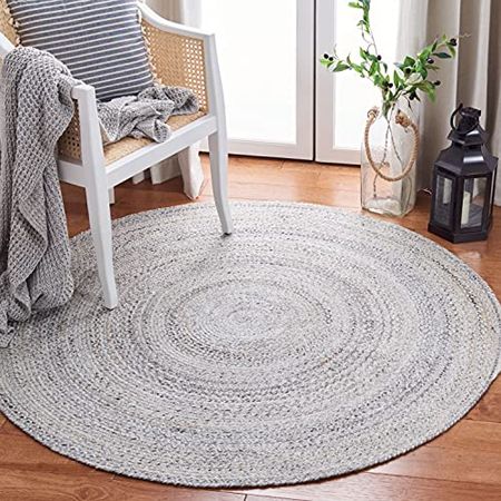 SAFAVIEH Braided Collection 5' Round Grey BRD851F Handmade Country Cottage Reversible Area Rug
