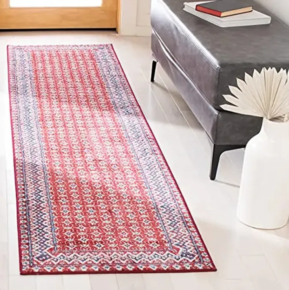 SAFAVIEH Brentwood Collection 2' x 8' Red / Ivory BNT899Q Traditional Oriental Distressed Non-Shedding Living Room Entryway Foyer Hallway Bedroom Runner Rug