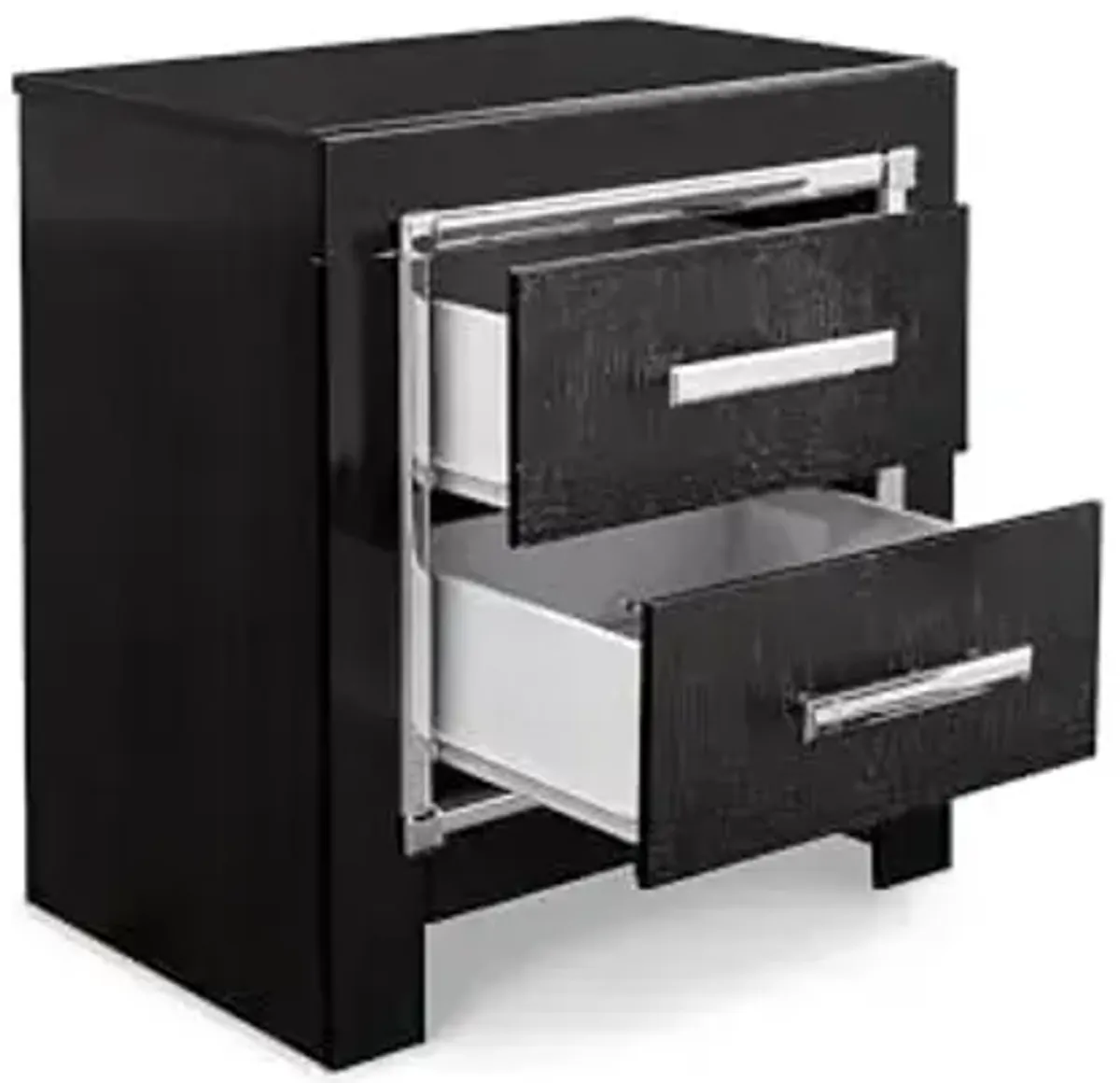 Signature Design by Ashley Kaydell Glam 2 Drawer Nightstand with Faux Alligator Panels & Chrome-Tone Accents, 24.41" Tall, Black