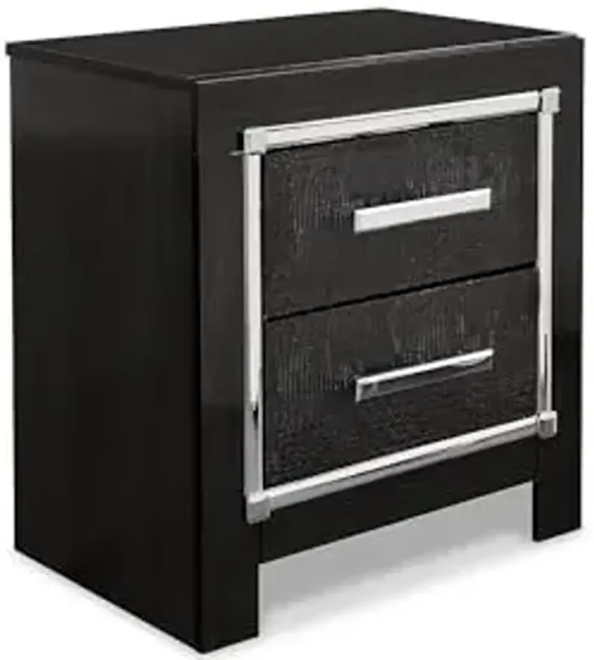 Signature Design by Ashley Kaydell Glam 2 Drawer Nightstand with Faux Alligator Panels & Chrome-Tone Accents, 24.41" Tall, Black