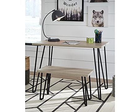 Signature Design by Ashley Blariden Mid-Century Modern Desk & Bench with Durable Melamine Top, Brown & Black