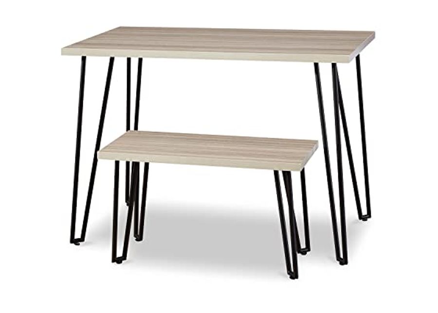 Signature Design by Ashley Blariden Mid-Century Modern Desk & Bench with Durable Melamine Top, Brown & Black