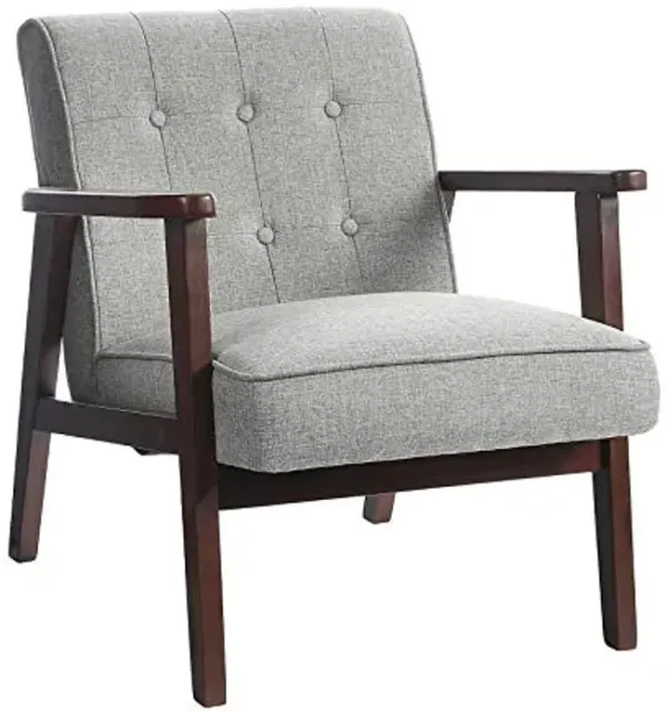 SONGMICS Accent Leisure Chair, Mid-Century Modern Arm Chair with Solid Wood Armrests and Legs, 1-Seat Cushioned Sofa for Living Room Bedroom Balcony Studio, Light Gray ULAC001G01
