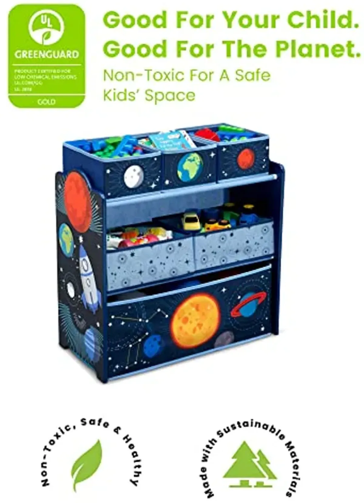 Delta Children Space Adventures Design & Store 6 Bin Toy Storage Organizer - Greenguard Gold Certified, Blue