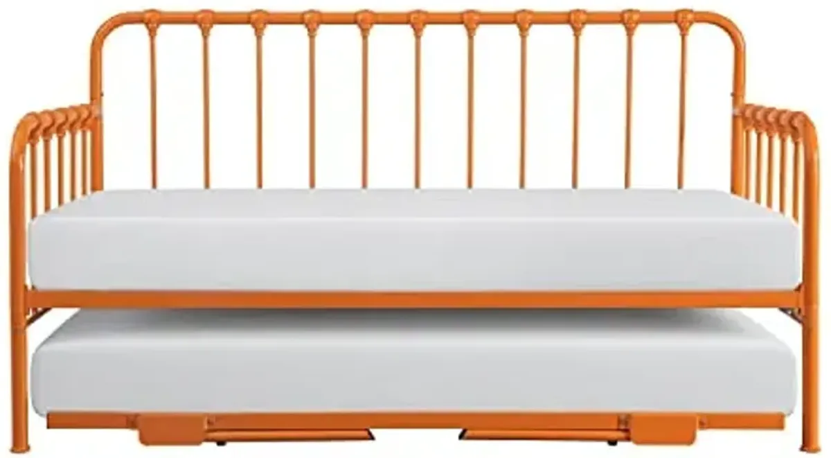 Lexicon Metal Daybed with Trundle Mattress Foundation with Steel Slat Support, Easy Assembly, Twin Size, Multi-Functional Furniture, Orange