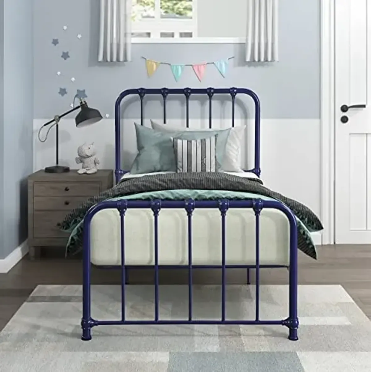 Lexicon Twin Metal Bed Frame, Metal Platform Bed with Strong Metal Slat Support Under Bed Storage, Twin Bed Frame with Headboard, No Box Spring Needed, Easy Assembly, Twin, Navy Blue