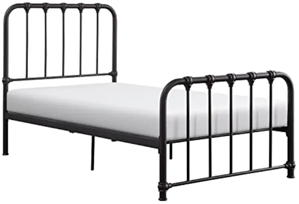 Homelegance Lexicon Twin Metal Bed Frame, Metal Platform Bed with Strong Metal Slat Support Under Bed Storage, Twin Bed Frame with Headboard, No Box Spring Needed, Easy Assembly, Twin, Dark Bronze