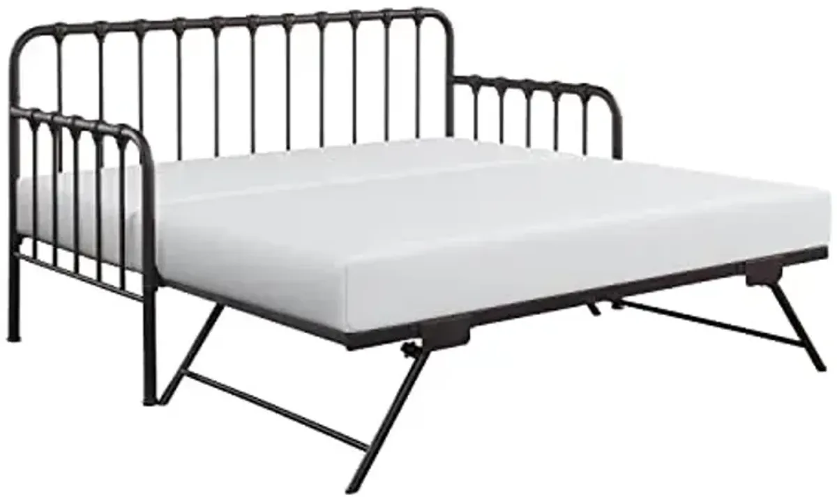 Lexicon Metal Daybed with Trundle Mattress Foundation with Steel Slat Support, Easy Assembly, Twin Size, Multi-Functional Furniture, Dark Bronze