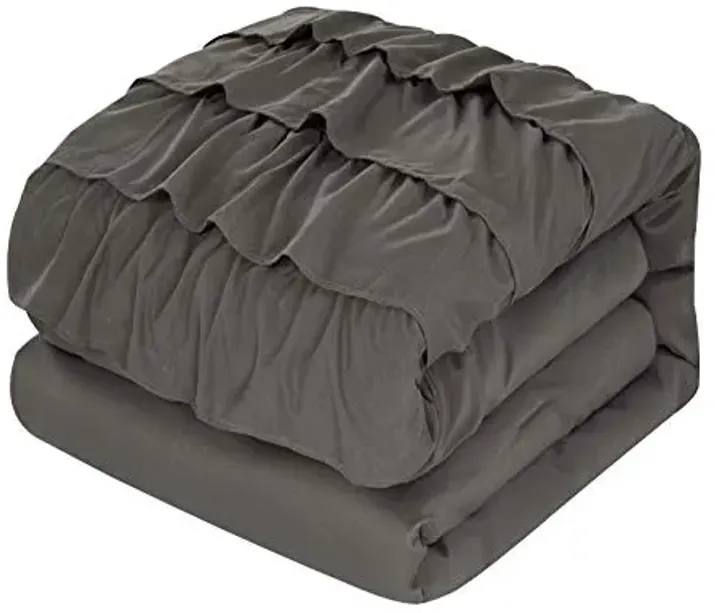 Heritage Kids Ruby Ruffle Soft Plush Comforter Set Twin Bedding Bedroom Decor Kids Teens Lightweight Microfiber Comfortable Hypoallergenic Washable Reversible - Grey