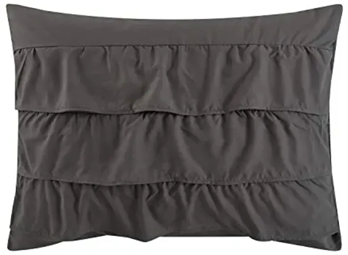 Heritage Kids Ruby Ruffle Soft Plush Comforter Set Twin Bedding Bedroom Decor Kids Teens Lightweight Microfiber Comfortable Hypoallergenic Washable Reversible - Grey