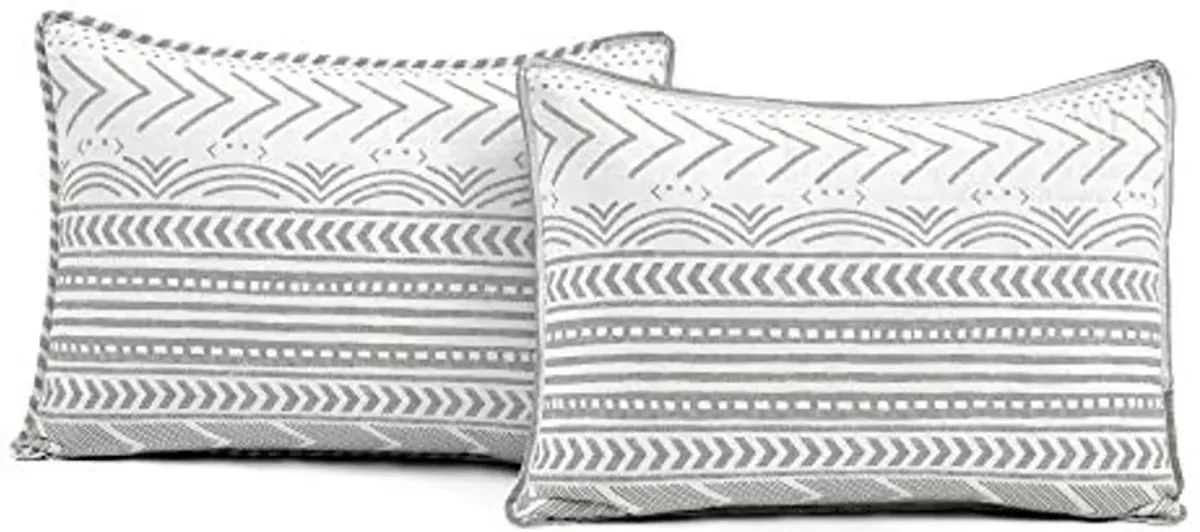 Lush Decor Hygge Geo Pattern Striped 3 Piece Quilt Bedding Set, King, Gray & White