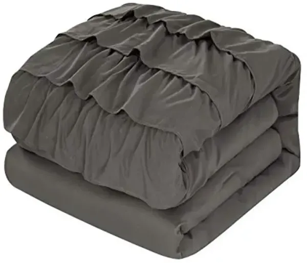 Heritage Kids Ruby Ruffle 3 Piece Comforter Bedding Set, Includes 2 Shams and Comforter, Grey, Full/Queen