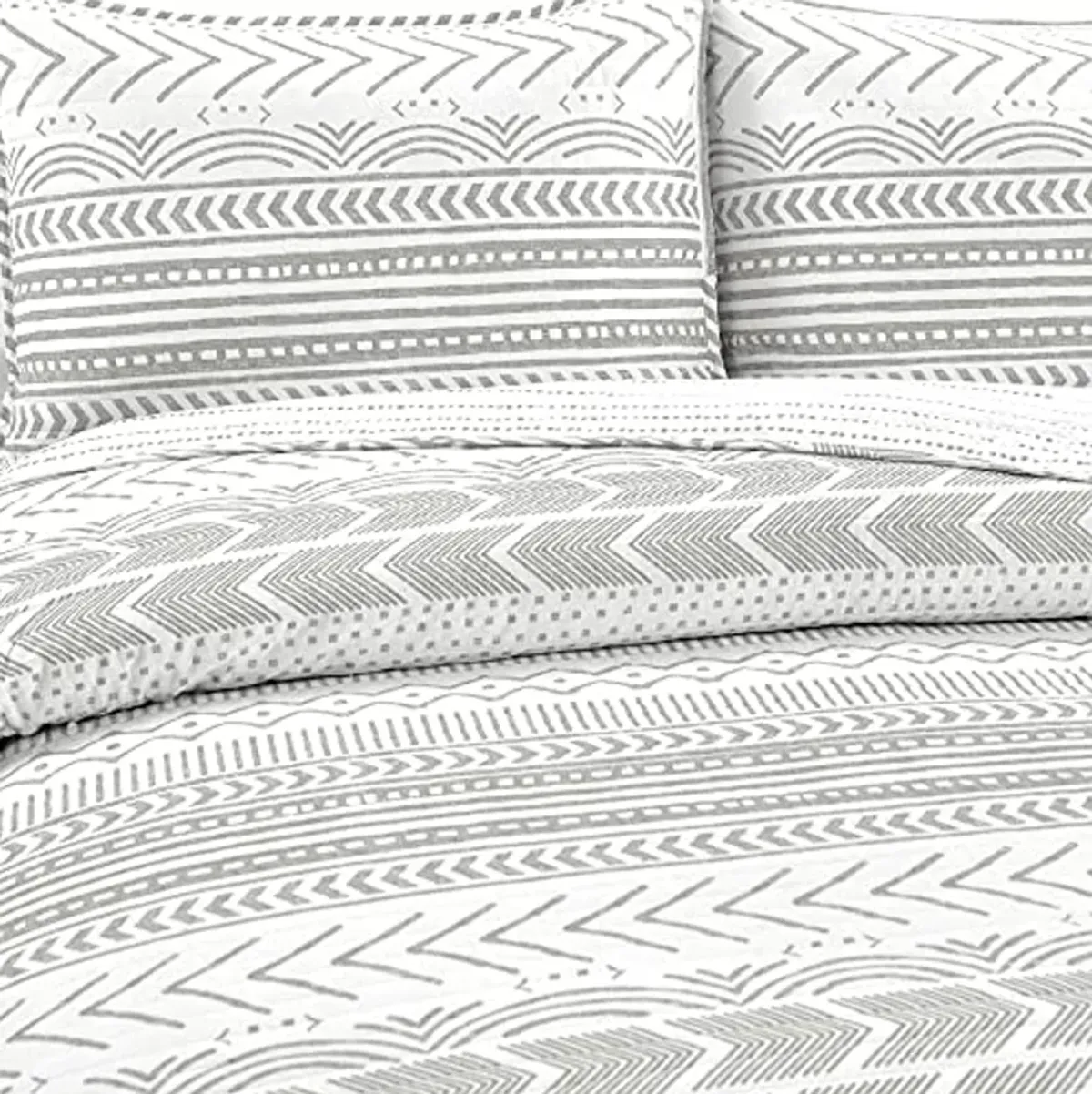 Lush Decor Hygge Geo Pattern Striped 3 Piece Quilt Bedding Set, Full/Queen, Gray & White