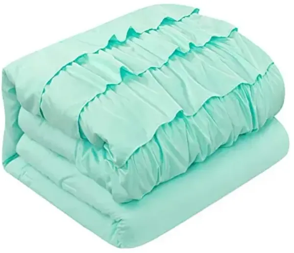 Heritage Kids Ruby Ruffle 2 Piece Comforter Bedding Set, Includes Sham and Comforter, Mint, Twin