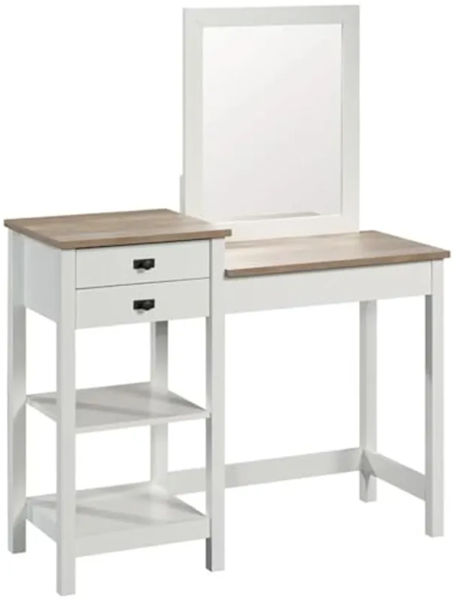 Sauder Cottage Road Engineered Wood Bedroom Vanity in Soft White and Lintel Oak