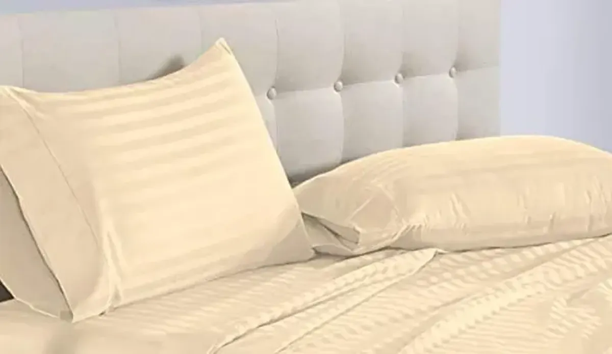 Epic Cotton Luxury Egyptian Cotton 800-Thread-Count Sateen 4 PCs TwinXL Sheet Set (+15 Inch) Pocket Depth, Ivory Stripe