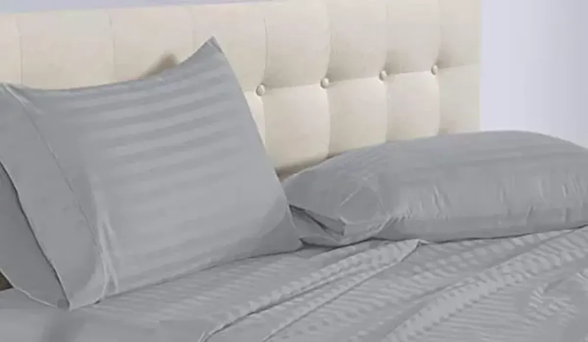 Epic Cotton Luxury Egyptian Cotton 800-Thread-Count Sateen 4 PCs King Sheet Set (+15 Inch) Pocket Depth, Silver Stripe