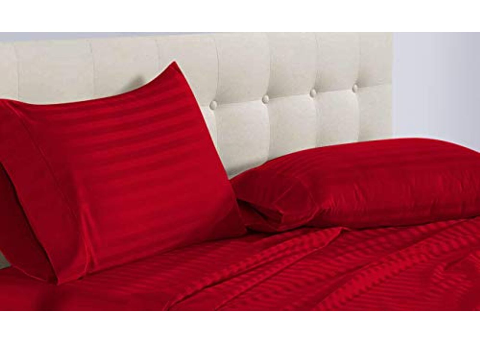 Epic Cotton Luxury Egyptian Cotton 800-Thread-Count Sateen 4 PCs Olympic Queen Sheet Set (+15 Inch) Pocket Depth, Red Stripe