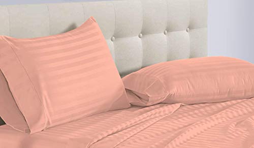 Epic Cotton Luxury Egyptian Cotton 800-Thread-Count Sateen 4 PCs Cal-King Sheet Set (+15 Inch) Pocket Depth, Peach Stripe