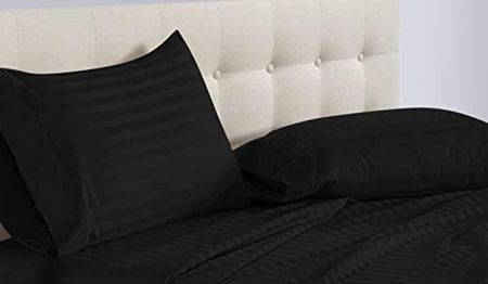 Epic Cotton Luxury Egyptian Cotton 800-Thread-Count Sateen 4 PCs Olympic Queen Sheet Set (+15 Inch) Pocket Depth, Black Stripe