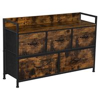 SONGMICS Drawer Dresser, Wide Closet Storage Dresser, Chest of Drawers, 5 Fabric Drawers and Metal Frame with Handles, Rustic Brown and Black ULTS125B01