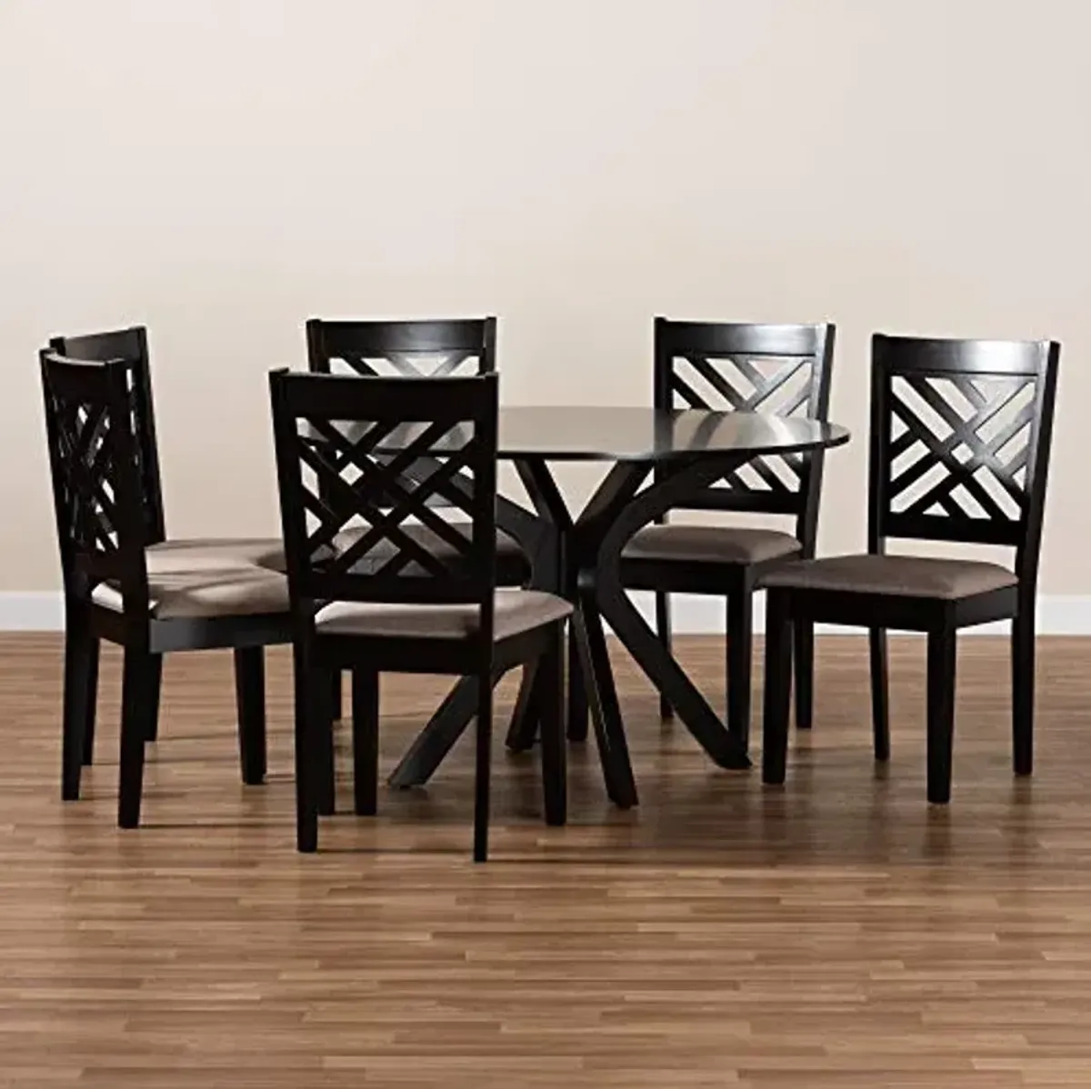 Baxton Studio Norah Modern and Contemporary Sand Fabric Upholstered and Dark Brown Finished Wood 7-Piece Dining Set