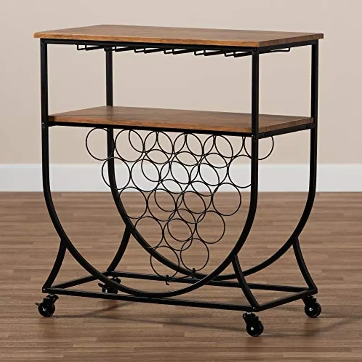 Baxton Studio Wine Cart, Black/Walnut