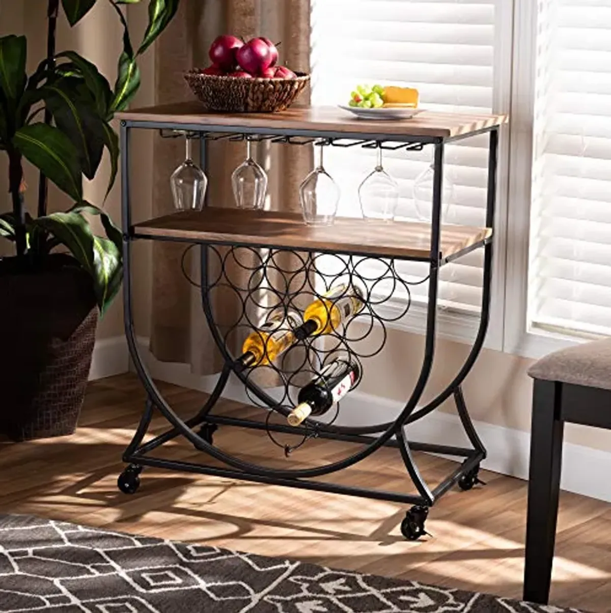 Baxton Studio Wine Cart, Black/Walnut