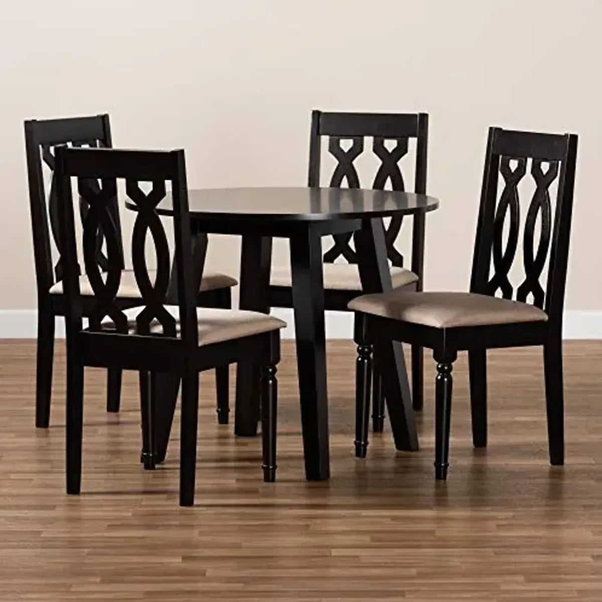Baxton Studio Heidi Modern and Contemporary Sand Fabric Upholstered and Dark Brown Finished Wood 5-Piece Dining Set
