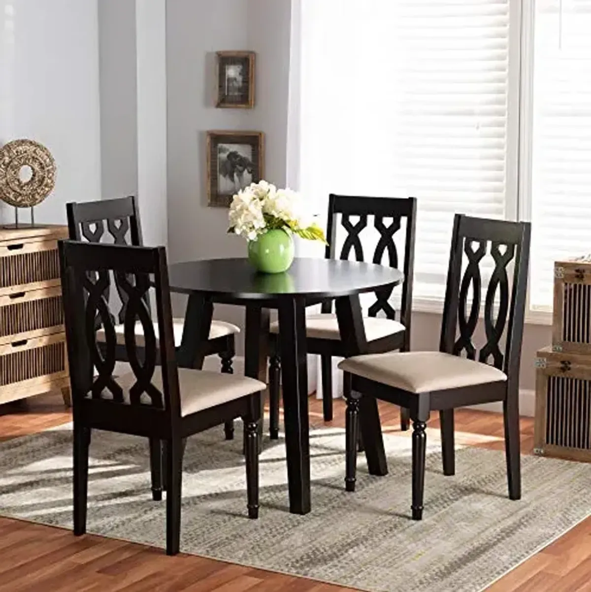 Baxton Studio Heidi Modern and Contemporary Sand Fabric Upholstered and Dark Brown Finished Wood 5-Piece Dining Set