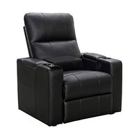 Abbyson Living Premium Comfort Faux Leather Flick Power Recliner Chair with Side Table & USB Electric Cup Holders Movie Theater Style Armchair Living Room Seating Den Sofa (Black)