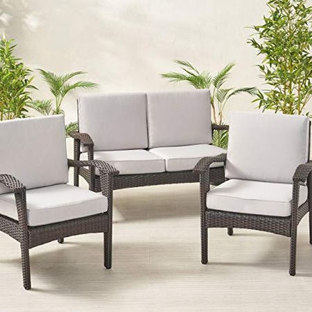 Christopher Knight Home Benson Outdoor Water Resistant Fabric Loveseat and Club Chair Cushions, Silver