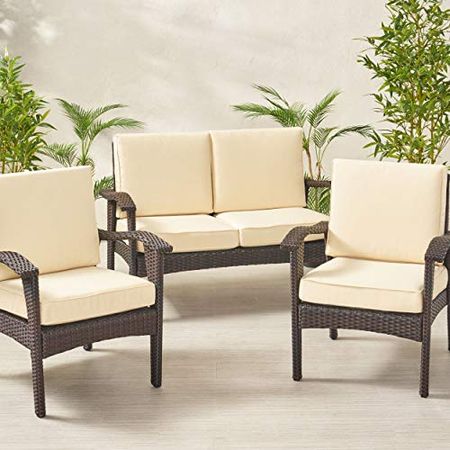 Benson Outdoor Water Resistant Fabric Loveseat and Club Chair Cushions, Cream