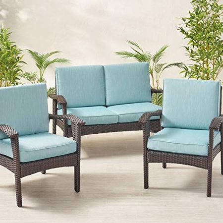 Benson Outdoor Water Resistant Fabric Loveseat and Club Chair Cushions, Teal