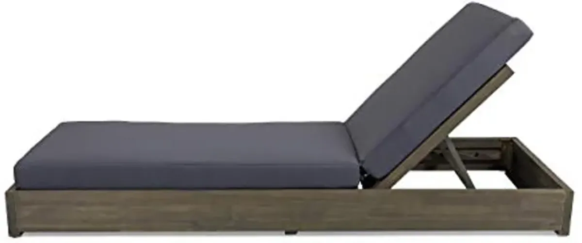 Abraham Outdoor Acacia Wood Chaise Lounge with Cushion (Set of 2), Gray and Dark Gray