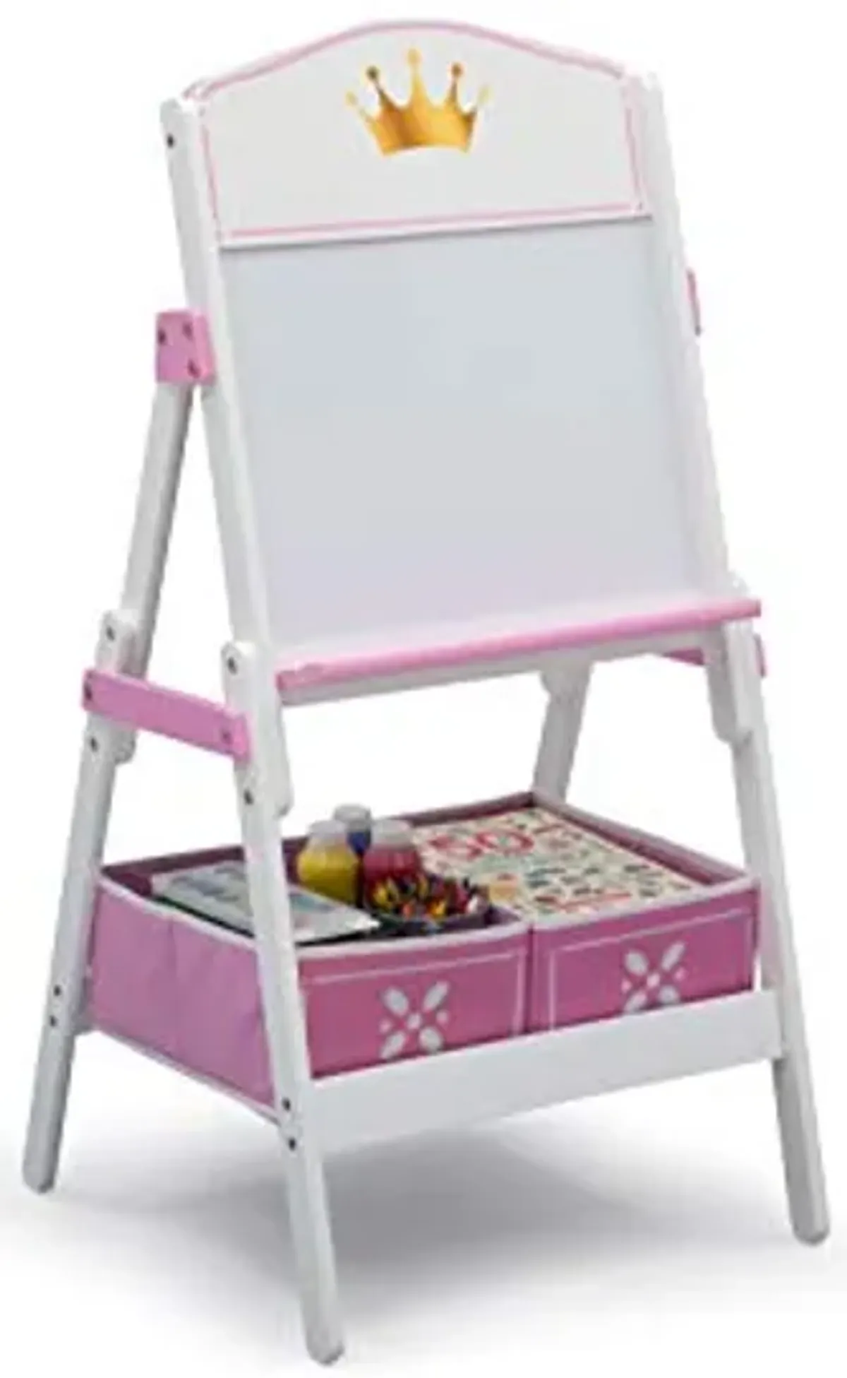 Delta Children Princess Crown Wooden Activity Easel with Storage - Ideal for Arts & Crafts, Drawing, Homeschooling and More - Greenguard Gold Certified, White/Pink