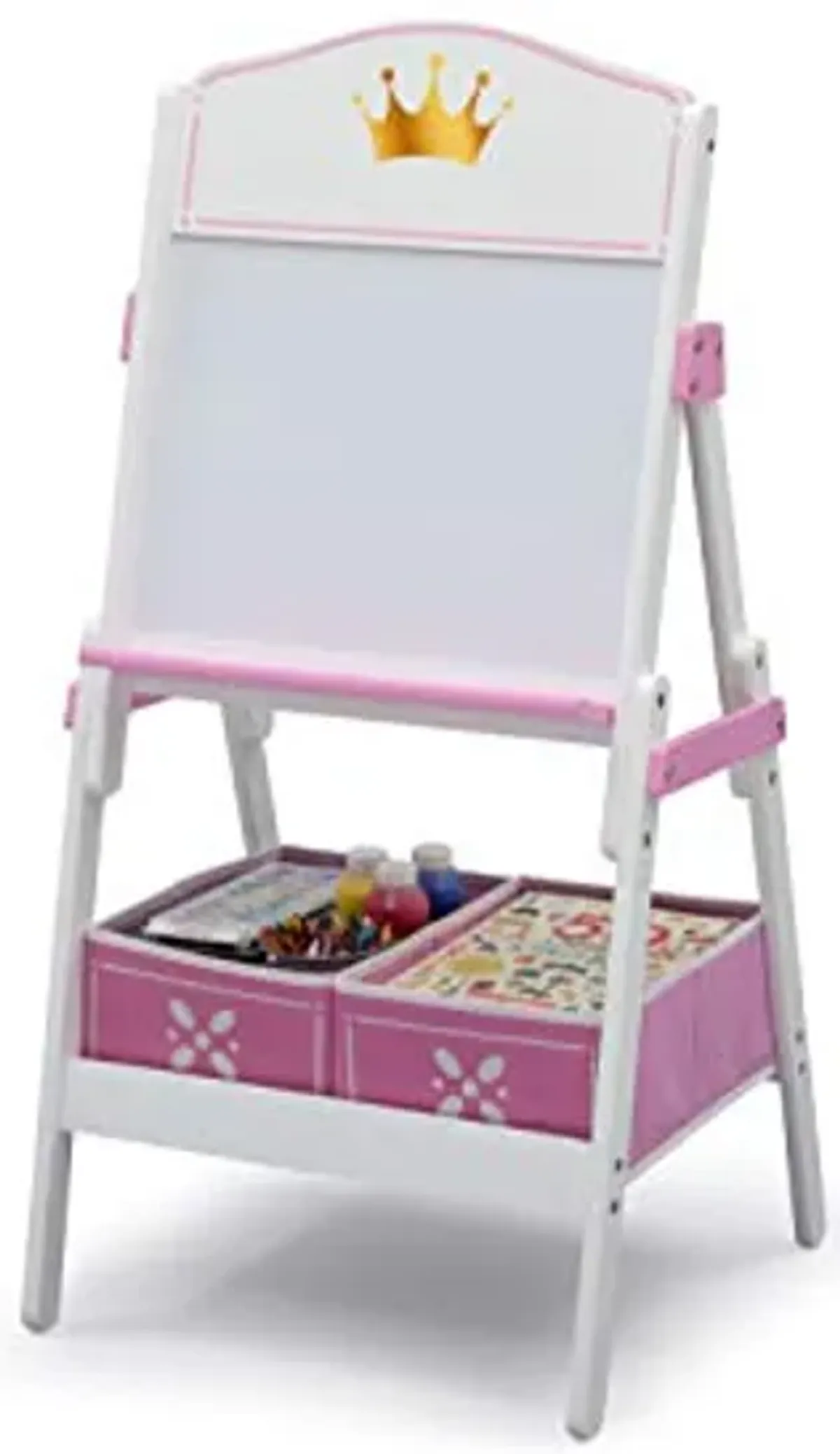 Delta Children Princess Crown Wooden Activity Easel with Storage - Ideal for Arts & Crafts, Drawing, Homeschooling and More - Greenguard Gold Certified, White/Pink