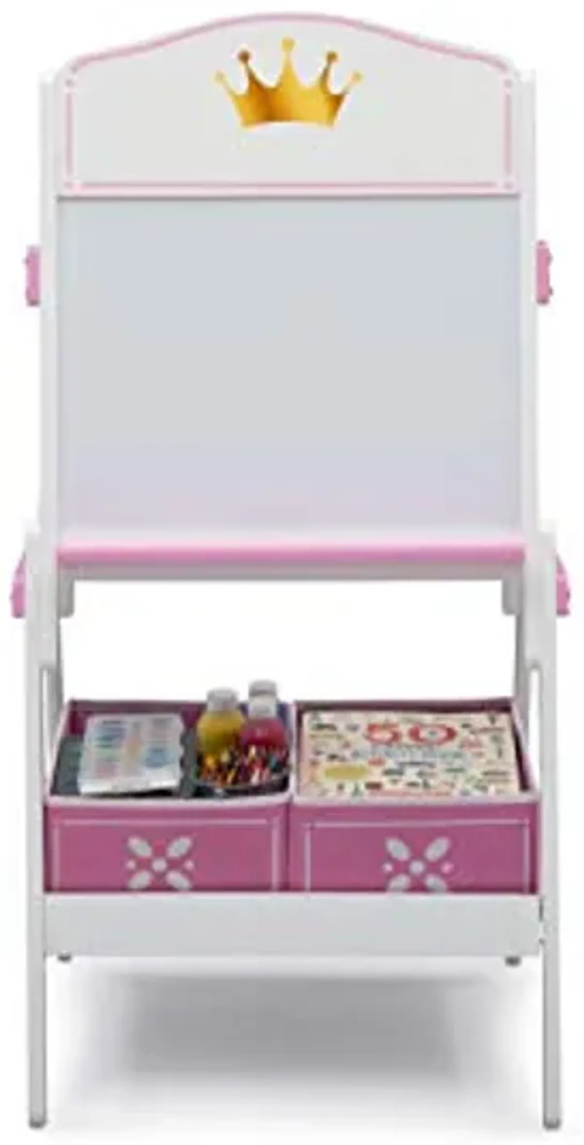 Delta Children Princess Crown Wooden Activity Easel with Storage - Ideal for Arts & Crafts, Drawing, Homeschooling and More - Greenguard Gold Certified, White/Pink