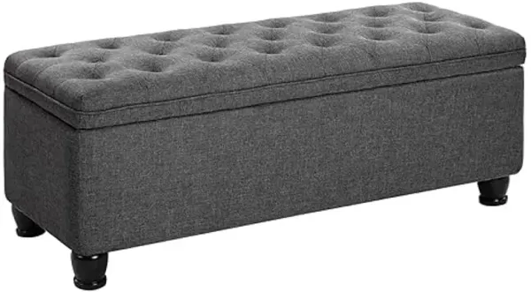 SONGMICS Storage Ottoman, Storage Bench, Tufted Entryway Bedroom Bench, 17.7 x 46.5 x 17.7 Inches, Hinges Easy Lid Operation, Wooden Legs, Linen-Look Cover, Loads 330 lb, Dark Gray ULOM070G01