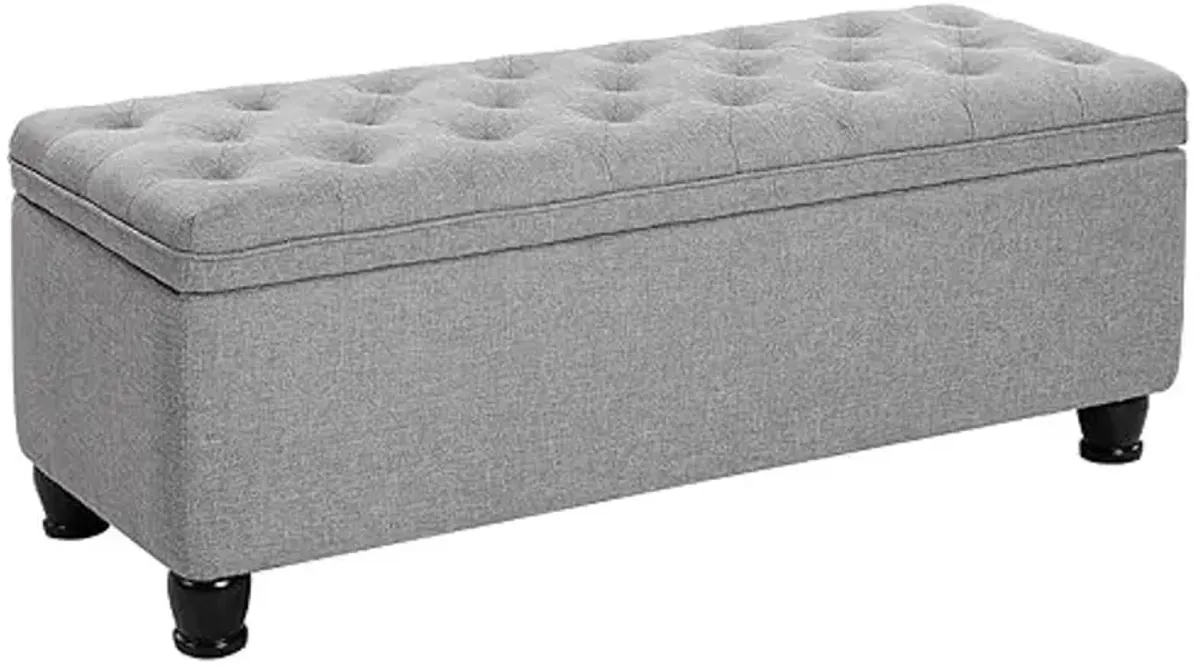 SONGMICS Storage Ottoman, Storage Bench, Tufted Entryway Bedroom Bench, 17.7 x 46.5 x 17.7 Inches, Hinges Easy Lid Operation, Wooden Legs, Linen-Look Cover, Loads 330 lb, Light Gray ULOM070G02