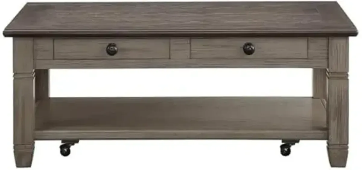 Homelegance Lexicon Granby Wood 2 Drawer Coffee Table in Brown and Antique Gray