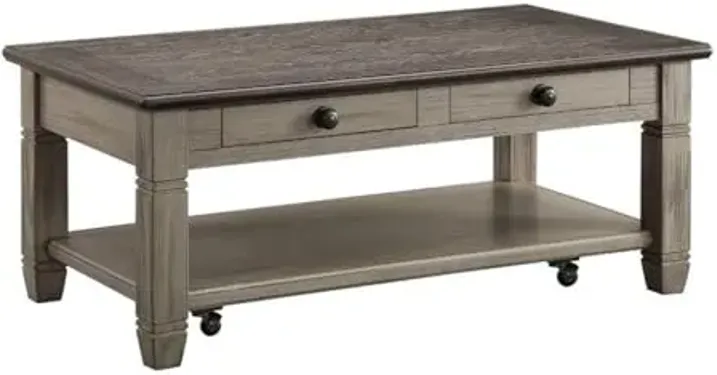Homelegance Lexicon Granby Wood 2 Drawer Coffee Table in Brown and Antique Gray