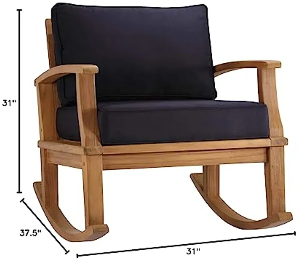 Modway EEI-4177-NAT-NAV Marina Patio Teak Rocking Chair, Natural Navy