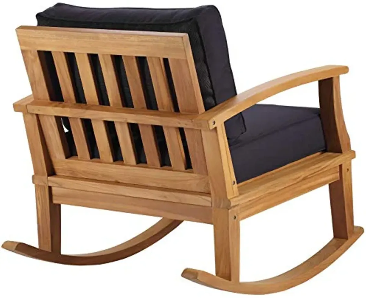 Modway EEI-4177-NAT-NAV Marina Patio Teak Rocking Chair, Natural Navy