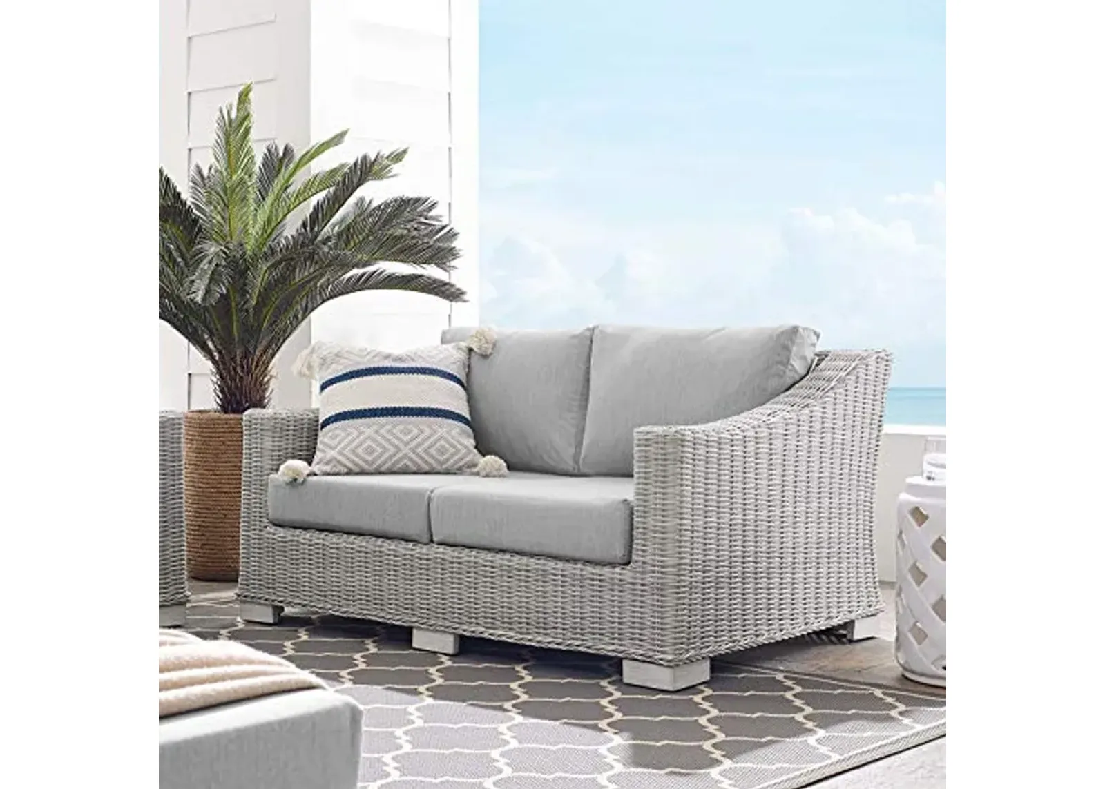 Modway EEI-3973-LGR-GRY Conway Sunbrella Outdoor Patio Wicker Rattan, Loveseat, Light Gray Gray